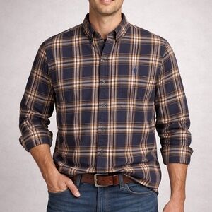 US Polo Assn Flannel Shirt Mens Size 2XL Blue Yellow Plaid Lightweight Western C